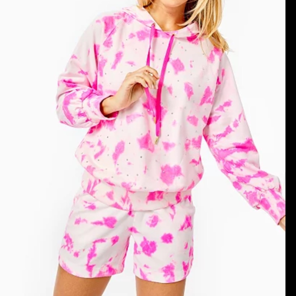 Tie die / rhinestone hoodie & 5” tie dye Lilly Pulitzer shorts set